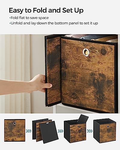SONGMICS Storage Cubes, Foldable Fabric Storage Bins, Set of 6 | SONGMICS Storage Cubes, 10.2x10.2x11 Inches, Rustic Brown, URFB126B01