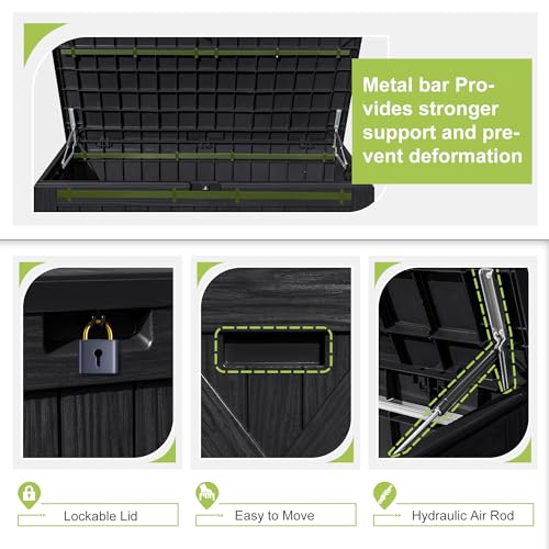 Greesum 120 Gallon Deck Box, Resin Outdoor Storage Container, Black | for Patio Furniture, Garden Tools, Pool Accessories, Weatherproof, Lockable