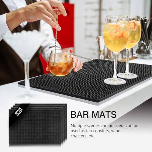 4 Pcs Black Bar Mats for Countertop, 18 x 12 Inch... (Black | Plastic)