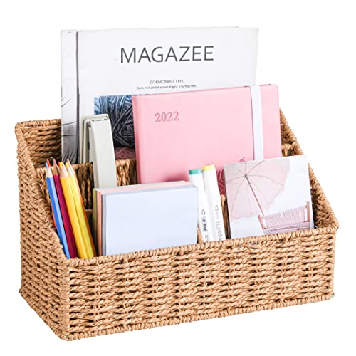 Woven Mail Organizer Countertop, 12 Inch Mail Orga... (Natural | Metal)