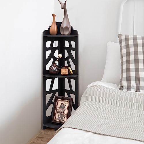 J JINXIAMU Corner Shelves,Corner Shelf Stand Waterproof Great for Bathroom Storage Tight Space,Small Shelf Stand Fit for Toilet Paper Holder Storage, Corner Tables for Small Space,Black