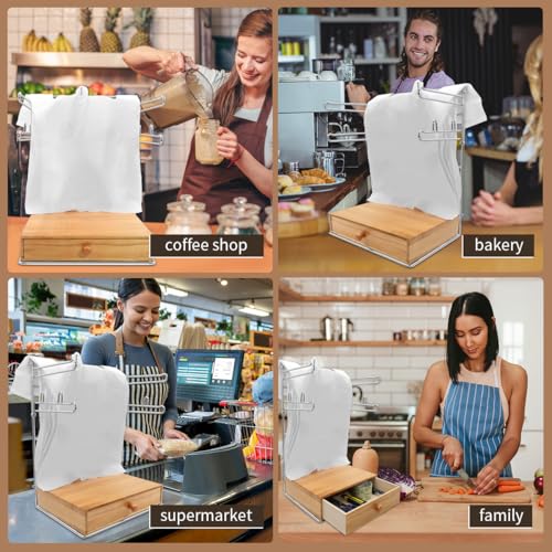Detachable Plastic Grocery Bag Holder with Wooden Drawers Base | Contains 200 Count Plastic Bags, Chrome Plated T-Shirt Bags Rack with Stores, Grocery Store,Supermarkets, Homes, Kitchens