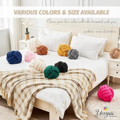 Knot Pillow Ball, Soft Home Decorative Round Throw Pillow, Handmade Knotted Plush Pillow, Round Boucle Pillow Cushion (8.6 Inches Ivory)