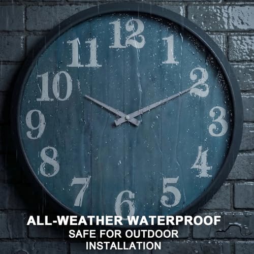 UMEXUS 18 Inch Waterproof Indoor Outdoor Decorative Wall Clock | Upgraded D365 silent quartz movement, battery operated, easy-read dial for patio, garden, pool, farmhouse, and living room