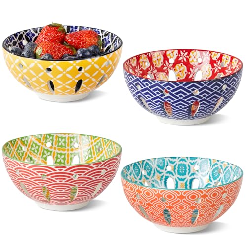 Ceramic Berry Basket, 6" Colorful Fruit Bowl, Roun... (Assorted Colors | Ceramic)