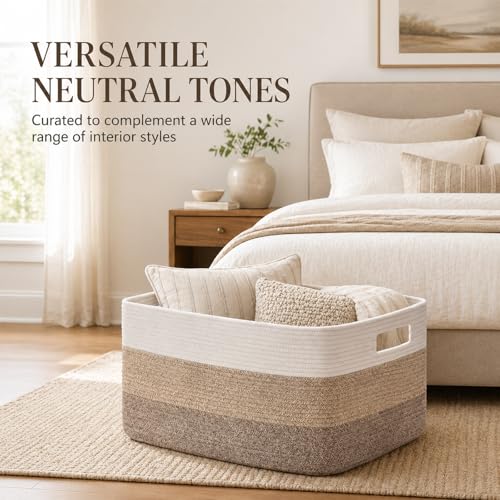 OIAHOMY Large Blanket Basket, 22”x17”x12” Laundry Baskets, Nursery Blanket Storage Living Room, Toy Storage With Handle, Rectangle Woven Baskets-Gradient Yellow