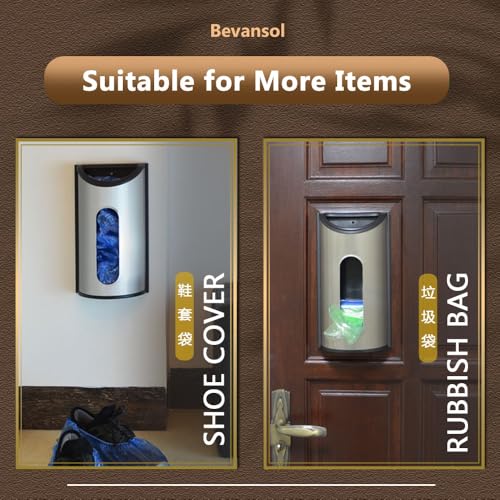 Grocery Plastic Bag Holder for Kitchen Trash Bag, Easy Wall Mount Bag Saver, Bevansol Storage Dispenser Medium, Smudge Proof with Extra Wide Access Openings, Stainless Steel (Sliver)