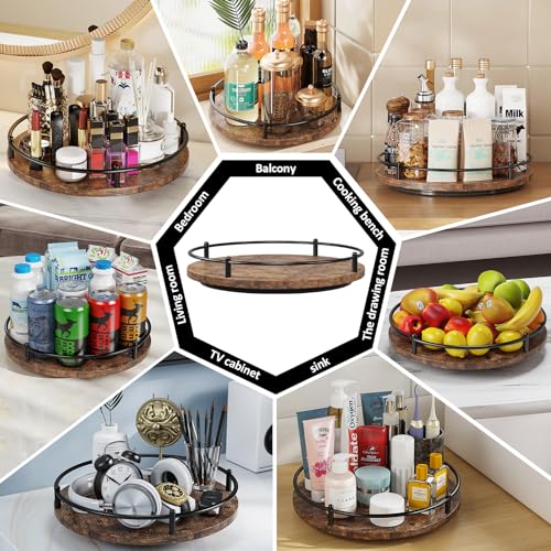 Lazy Susan Organizer:9 Inch Rotating Spice Rack for Kitchen Countertop Round Wooden Turntable Holder for Cabinet, Dining Table, Cupboard Storage – Black