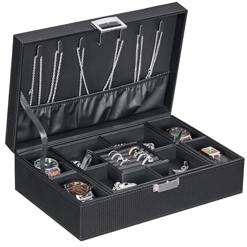 Mens Jewelry Box Organizer, Jewelry Box for Men Wo... (Black)
