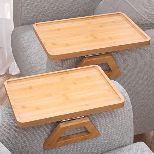 2 Pack Bamboo Couch Arm Tray,Folding Sofa Armrest Table(Natural) | Clip-On Couch Desk,Foldable, high load-bearing, Non-slip, no assembly,easy to wipe clean,Natural bamboo,Gift box