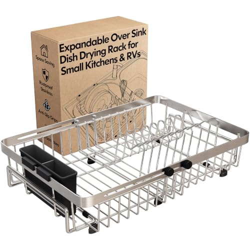 Dish Drying Rack Over The Sink with Utensil Holder (Silver | Stainless Steel)