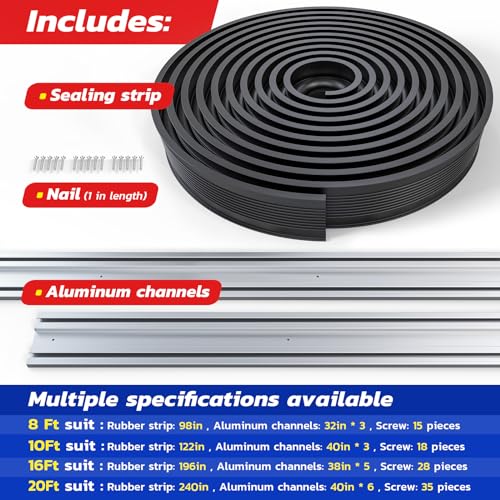 Garage Door Bottom Seal with Pre-drilled Aluminum... (Black-Track Kit | Rubber)