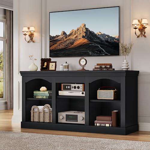 YITAHOME Farmhouse TV Stand with Adjustable Shelf for Living Room, Black | Entertainment Center with Adjustable Shelf, for 65 Inch TVs, for Living Room, Large Console Design, Farmhouse Style