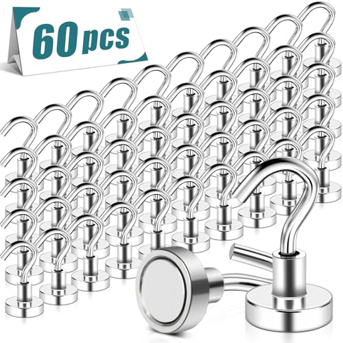 60 Pack Magnetic Hooks Heavy Duty, 25 lbs Strong E... (Silver)