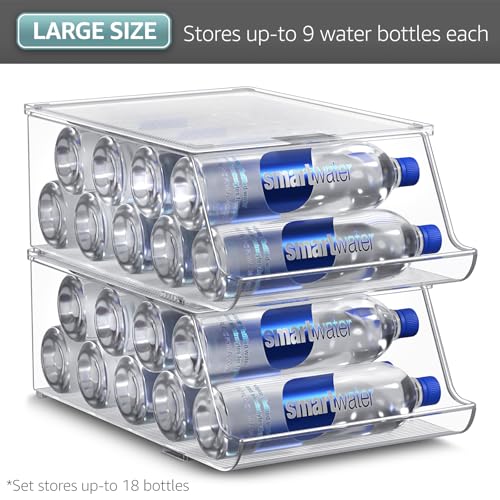 Sorbus Water Bottle Organizer for Fridge with Lid – Holds 9 Bottles – Stackable Drink Organizer for Refrigerator, Pantry, or Countertop – Clear BPA-Free Plastic Bottle Storage Holder