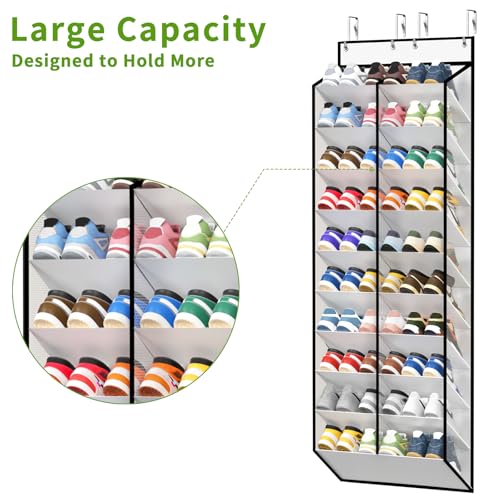KEEPJOY 20-30 Pairs Over the Door Shoe Organizer, Mesh Hanging Shoe Rack for Door Storage with 20 Wide Deep Pockets,10-Tier White Door Shoe Holder Fits Sneakers, Boots.