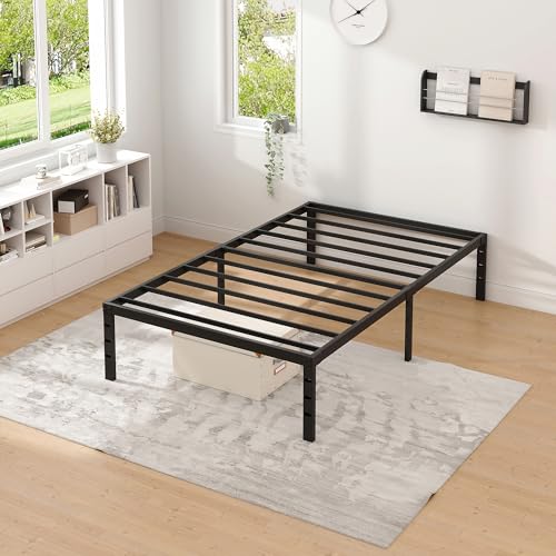 NEW JETO Metal Bed Frame,Twin Size Bed Frame with Storage Space,14 Inch | Heavy Duty Sturdy Mattress Foundation,Easy Assembly,No Box Spring Needed, Black