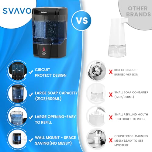 Automatic Soap Dispenser Hand Soap Dispenser Wall Mount 600m/21 fl.oz, Touchless Electric Sensor Pump Battery Operated for Offices Home Kitchen Bathroom Hotel Restaurant Commercial