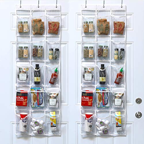 Simple Houseware 15 Pockets Clear Over the Door Pantry Organizer, 2 Pack | 52" x 18", Cabinet & Kitchen Hanging Storage