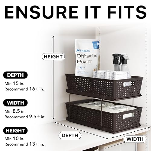 Simple Houseware 2 Tier Pull-Out Sliding Drawer Under Sink Storage, Brown | Great for Kitchen Bathroom Tray Shelf Organizer