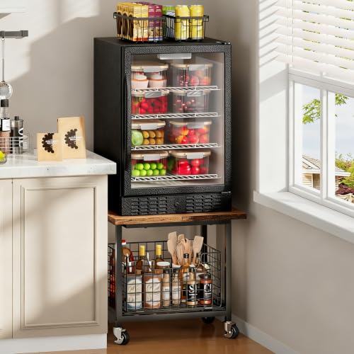 Mini Fridge Stand with Storage Small Refrigerator... (Brown | Metal)