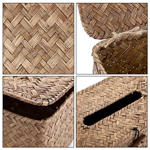 Sumnacon Tissue Box Cover Rectangle Seagrass Woven Tissue Box Holder,Coffee | Decorative Tissue Box Cover Rectangular with Lid for Bathroom Natural Farmhouse Tissue Covers for Home Office Table,Medium