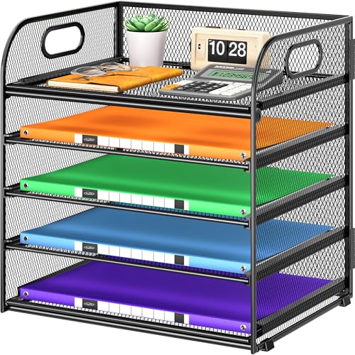 5 Tier Paper Organizer with Handle, Black Metal Me... (Black | Metal)