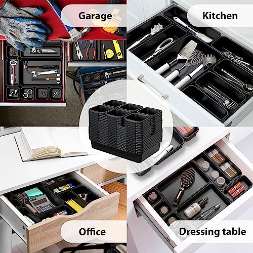 Simple Houseware Interlocking Desk Drawer Bins Organizer, 10 Packs, Black | Great for Makeup Vanity, Bathroom, Office Drawers