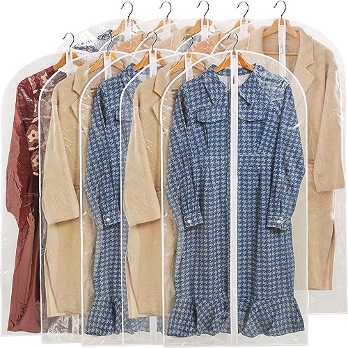 All Clear Garment Bags for Hanging Clothes, 48" Suit Bags for Closet Storage, Plastic Dustproof Suit Cover Bags, Clothes Protectors Bag with zipper for Coats, Jackets, Shirts(10 Packs)