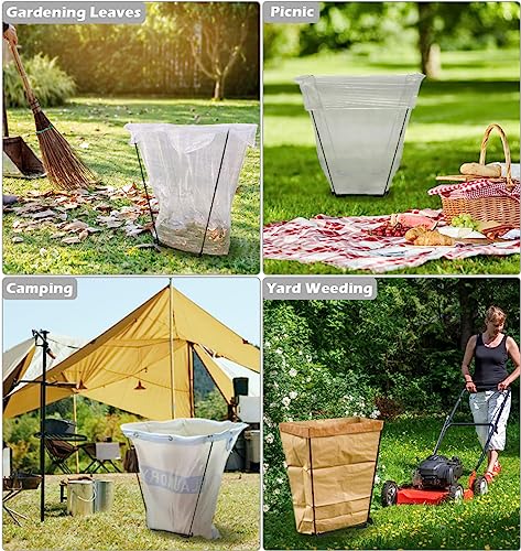 Artigarden Garden Trash Bag Holder - Outdoor Leaf Bag Support Stand Multi-Use Metal Garbage Bag Holder Frame Holds 30-45 Gallons Bag for Camping Leaves Gardening Parties Yard Weeding (Black)