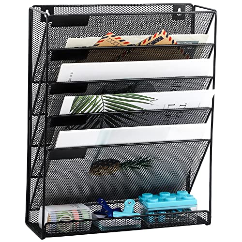 Desk File Organizer Mesh 6-Tier, Hanging Wall Moun... (Black | Steel)