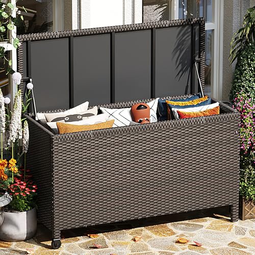 Wicker Deck Box, 185 Gallon All-Weather Outdoor St... (Brown | Rattan)