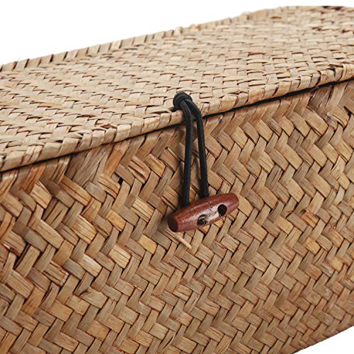 Seagrass Tank Basket with Lid Woven Toilet Roll Storage Basket with Sections Rectangular for Organize Snack Toys Tampon (Large Compartment 16.5inch L x 5.5inch W x 5.5inch H) Natural
