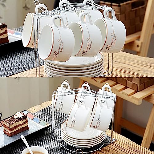 Tea Cups and Saucers Holder,Metal Tea Cups Coffee Cups Rack,Organizer for Coffee Cup Spoon and Saucers (Silver)