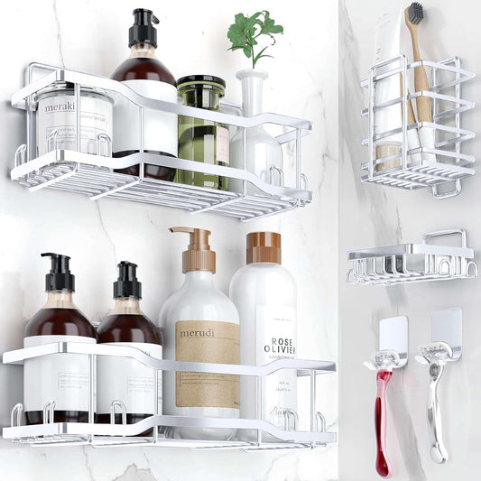 Shower Caddy Bathroom Shelves, The Athena Silken 4 Set, 40LB Capacity, Adhesive Tape No Drill - Rustproof -Gorgeous Powder Coated 304 Stainless Steel Shower Organizer for kitchen & Home Decor - Black