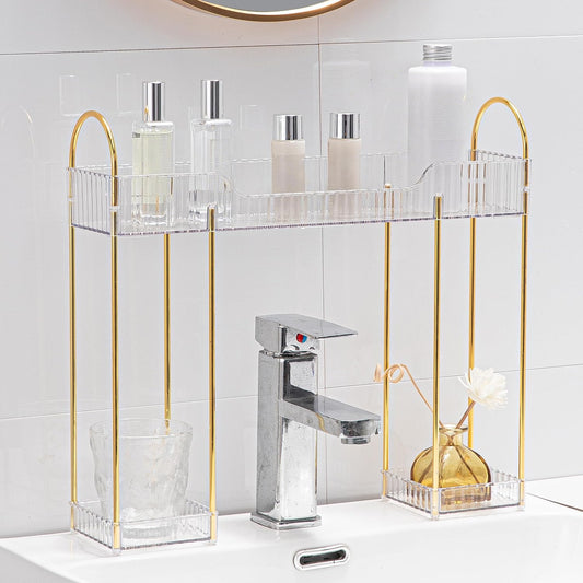 Bathroom Countertop Organizer Over The Faucet, Nar... (Smoky Gray | PET+Metal)