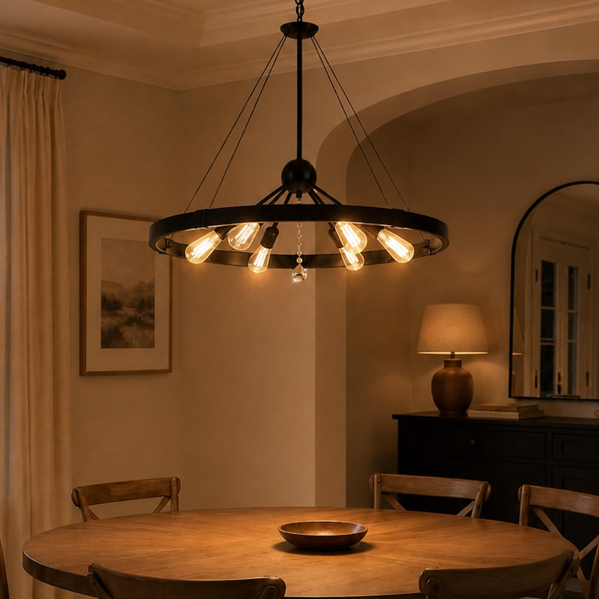 Black Wegan Wheel Chandelier 31.5" (Black / 31.5 inch)