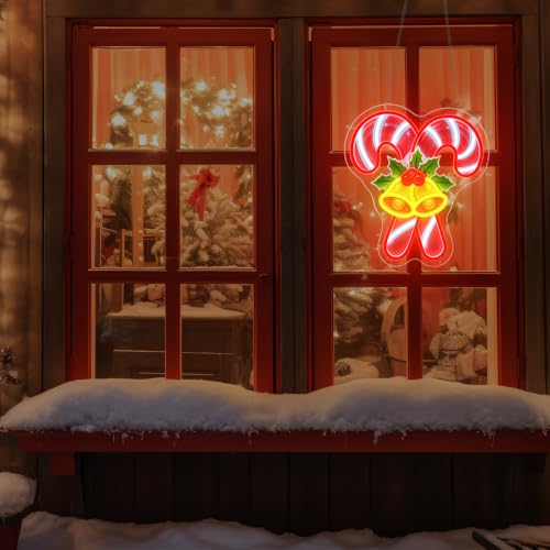 Christmas Candy Cane Neon Sign 13*15 Inch Dimmable Christmas Led Neon Signs (Colorful-Candy cane)