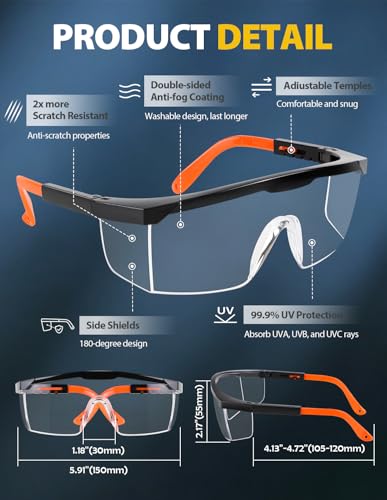 Safety Glasses 4 Pack Anti Fog (Clear)