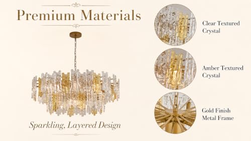 40" 12 Light Modern Art Ice Stick Crystal Chandelier (Amber & Clear Gold)