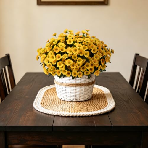 12 Bundles Fake Dasiy Artificial Mums Flowers for Outdoors Decoration (Yellow)