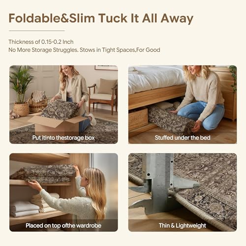 Brown Washable 8x10 Area Rugs for Living Room Bedroom (Retro | Brown / 8' x 10' (Rectangular))