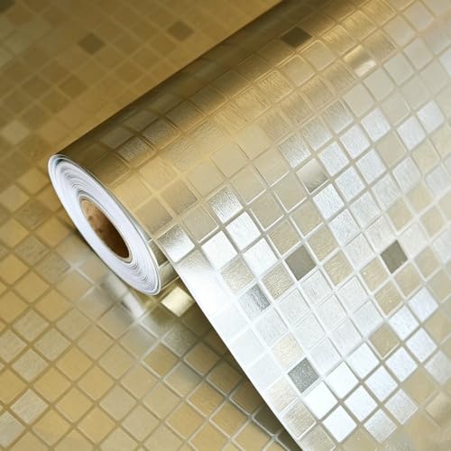 Metallic Brushed Texture Peel and Stick Wallpaper 17.72in x 118in Thick Vinyl Self Adhesive with Air Guide Slot Removable Contact Paper for Kitchen Backsplash