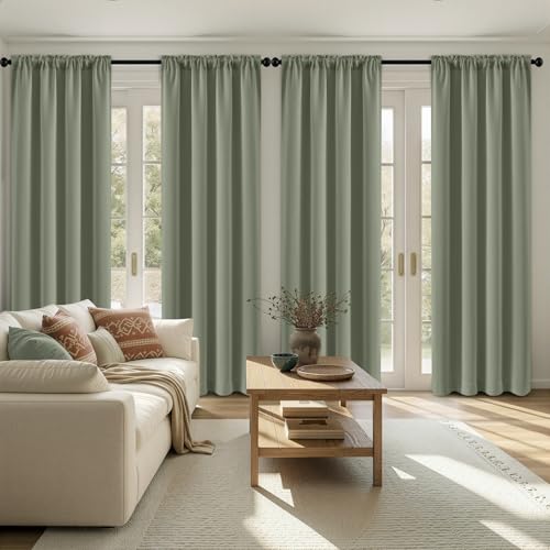 Sage Green Blackout Curtains 84 Inch Length for Bedroom 4 Panels (Sage Green / 40"W x 84"L (Pack of 4))