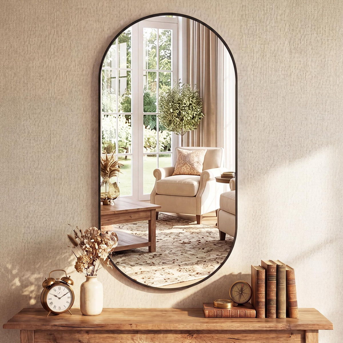 24" x 48" Oval Bathroom Mirror (Black / 24"L x 48"W / Oval)