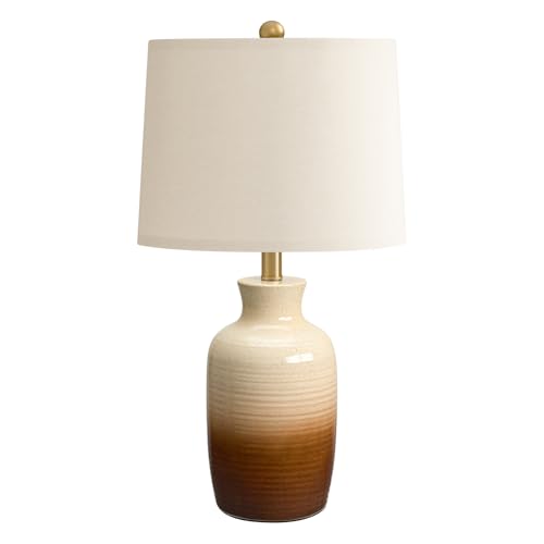 24'' Farmhouse Handcrafted Table Lamp for Living Room (Beige and Brown)