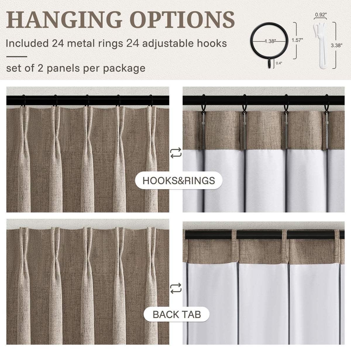 Taupe Pinch Pleat Blackout Curtain 70 Inch Extra Wide 96 Inch Long 2 Panels (Darkflax / 70"W x 96"L (Pack of 2))