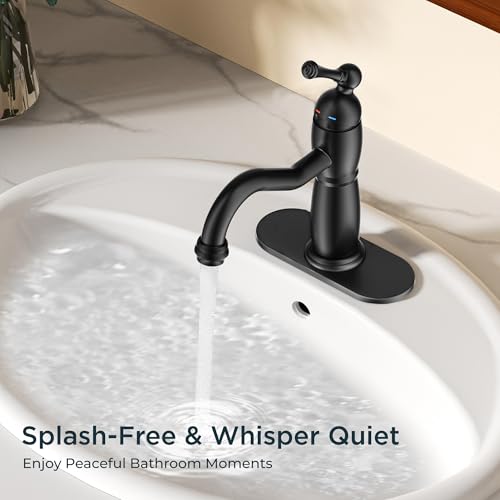Single Handle Bathroom Sink Faucet 1 Hole for Vanity Matte Black (Matte Black)