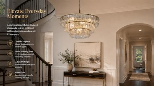 3 Tier 26 Inch Clear Crystal Glass Chandeliers (Clear Gold)
