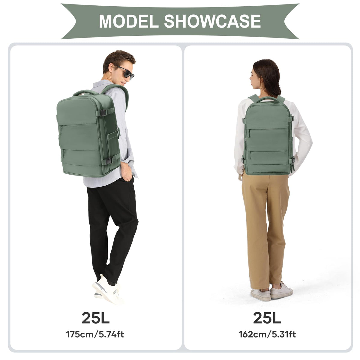 Travel Backpack For Women Men (Olive Green / 25 liters)